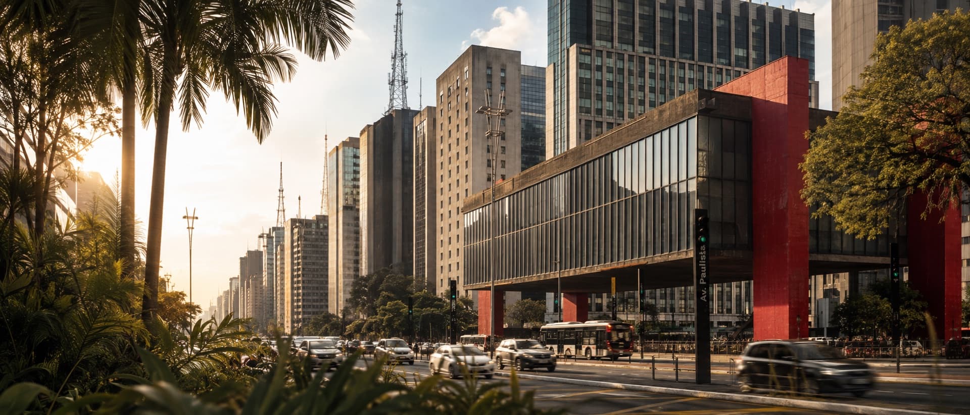 Avenida Paulista ao entardecer, com o MASP